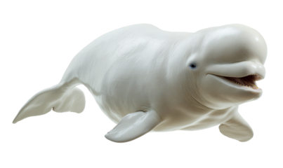 White whale portrait against black background