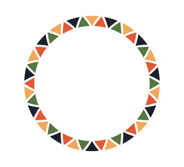 Naklejka na ściany i meble African pattern circle frame. Mexican ethnic motif border. Triangular ornament round frame. Sun stamp. African ethnic culture ornament Vector illustration isolated on white background.