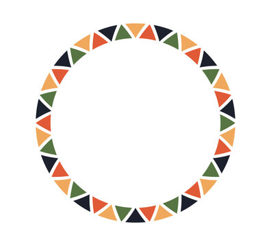 African pattern circle frame. Mexican ethnic motif border. Triangular ornament round frame. Sun stamp. African ethnic culture ornament Vector illustration isolated on white background.