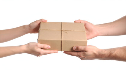 Hands exchanging package with delivery.