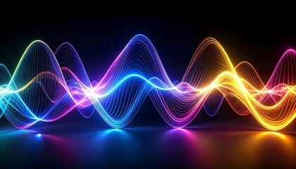 Rainbow light waves on dark background