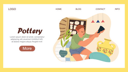 Landing page Pottery. Workshop concept. Creative hobby illustration capturing the joy of ceramics. Vector illustration hand drawn art.