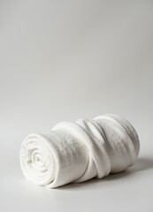 Fototapeta premium Rolled white towel on gray background for home and spa use 