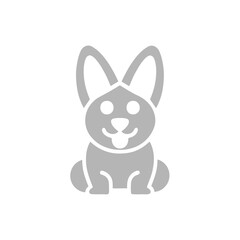 Cute white bunny icon in flat cartoon vector style on gray background
