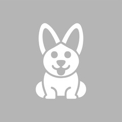 Cute white bunny icon in flat cartoon vector style on gray background