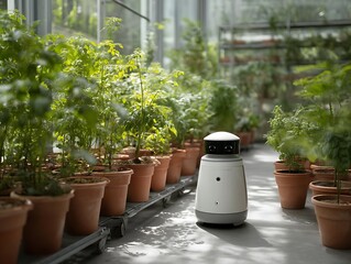 Smart Greenhouse Technology Automated Farming Robot Monitoring Plants in Pots
