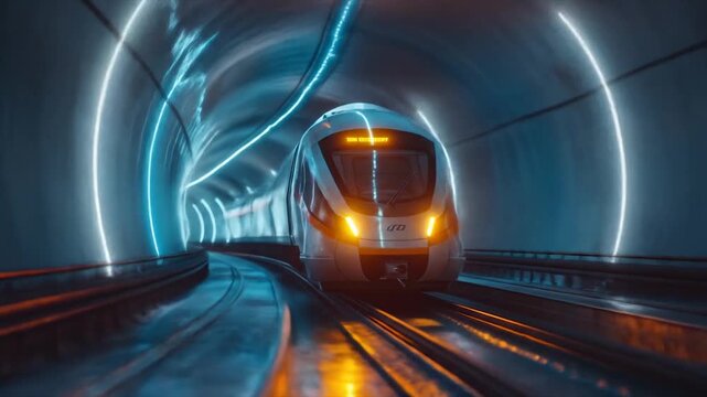 Highspeed train with futuristic tunnel.