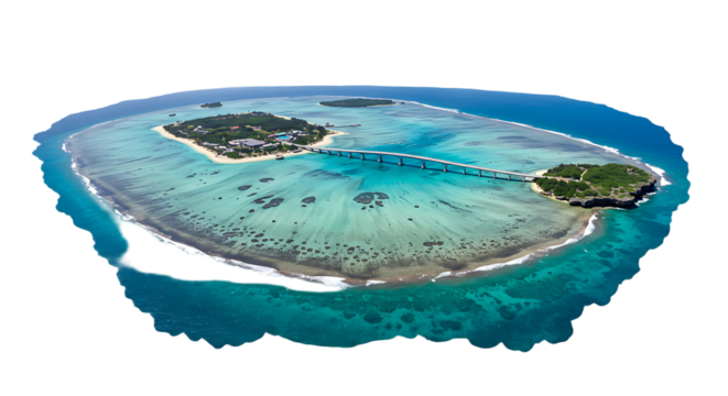 Aerial View of Atoll Island Isolated on Transparent Background