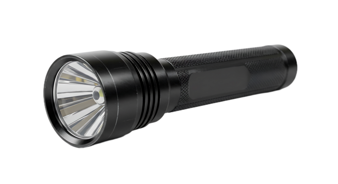 Black Flashlight Isolated on Transparent Background
