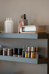 Modern compact kitchen accessories and organization details