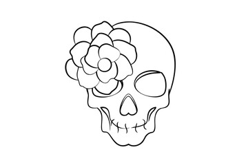 Outline skull adorned with a blooming flower on graphic