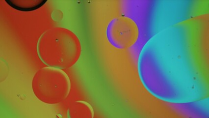 Abstract Colorful Organic Food Oil Drops Bubbles On Water Surface