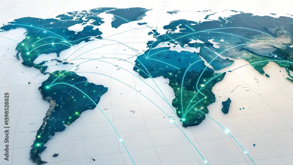 Poster global network connection over the world. internet concept of global business.world map with glowing