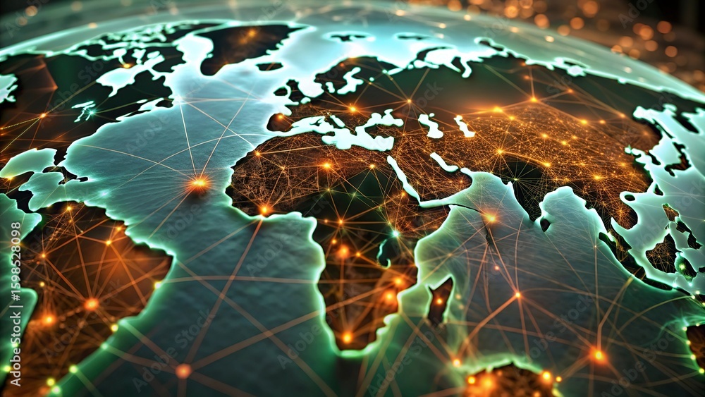 Aufkleber global network connection over the world. internet concept of global business.world map with glowing