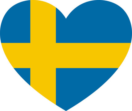 Swedish flag icon in the shape of a heart isolated on transparent background, Swedish national pride, tourism in Sweden