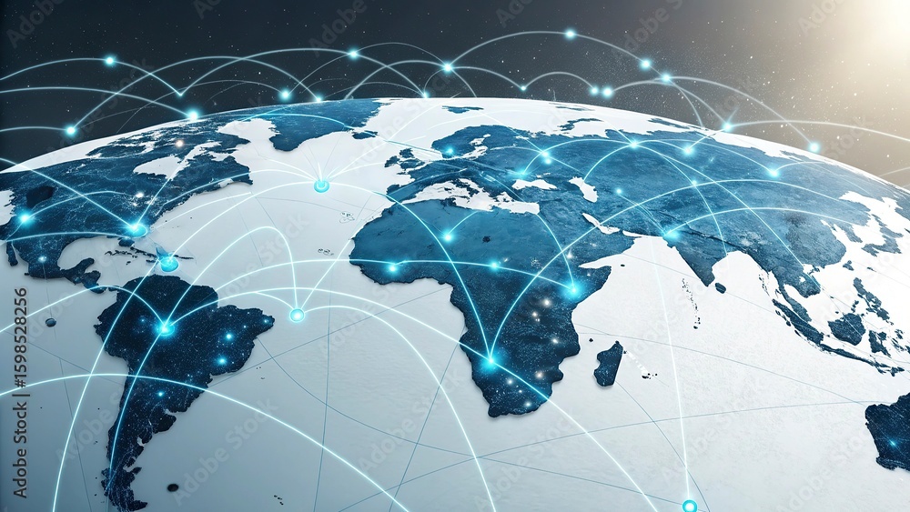 Aufkleber global network connection over the world. internet concept of global business.world map with glowing