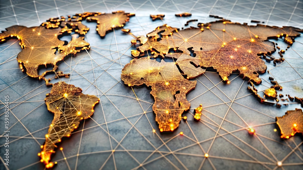 Poster global network connection over the world. internet concept of global business.world map with glowing