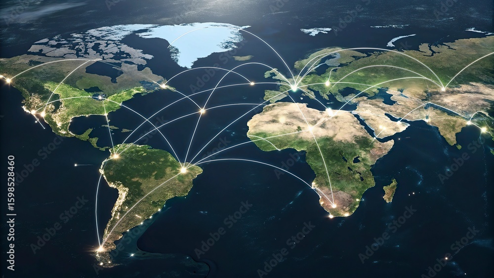 Poster global network connection over the world. internet concept of global business.world map with glowing