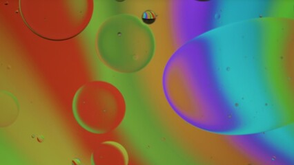 Abstract Colorful Organic Food Oil Drops Bubbles On Water Surface