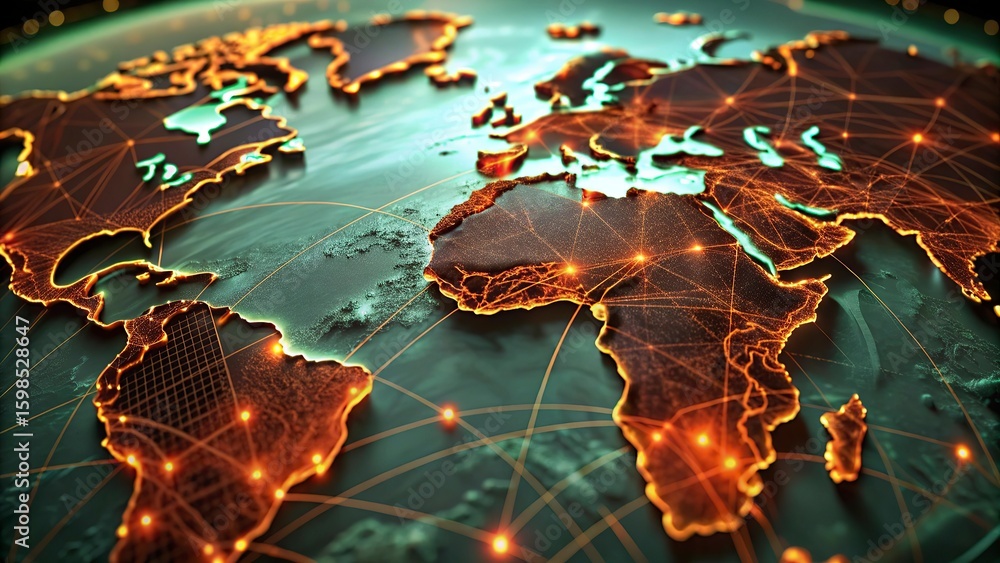 Poster global network connection over the world. internet concept of global business.world map with glowing