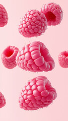 A clean and minimalist wallpaper design featuring a seamless pattern of fresh, plump raspberries. The image highlights the fruit's delicate texture and vibrant color