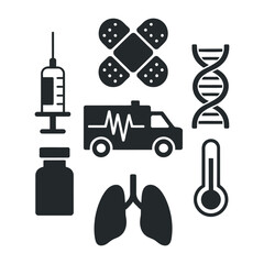 Medical Healthcare Vector Set A Comprehensive Collection of Medical Icons Representing Healthcare, Treatment, and Wellness, Ideal for Health-Related Projects