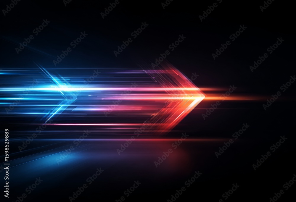 Poster red and blue arrows shine brightly as they point upward, illuminating two distinct paths on a dark c