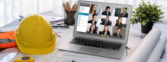 Business people on video conference for brisk virtual group meeting of corprate business office...