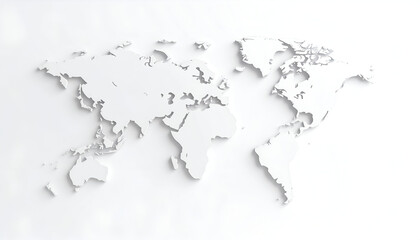 World Map with White, and 3D Relief.