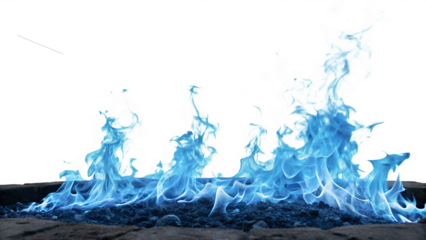 Mystical blue fire flames isolated on white background PNG. AI GENERATED.