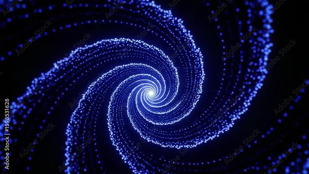 Poster abstract spiral blue light particles dots motion background animation loop galaxy space tunnel effec