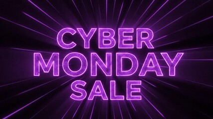 Vibrant Cyber Monday Sale Title with Glowing Purple Neon Lights - Powered by Adobe