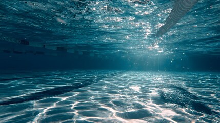 underwater pool surface with sunlight rippling through the surface