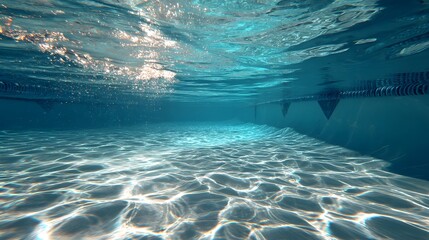 underwater pool surface with sunlight rippling through the surface