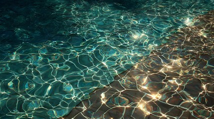 underwater pool surface with sunlight rippling through the surface
