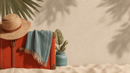 Summer Vacation Essentials on Sandy Beach