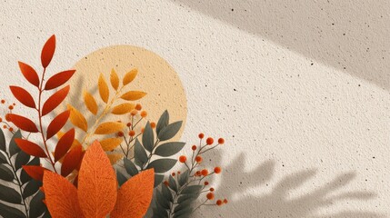 Autumn Leaves on Textured Paper Background