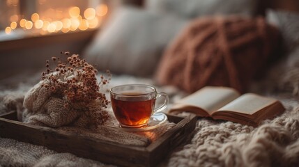 Warm Cozy Winter Evening Tea and Book