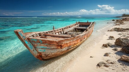 Weathered Wooden Boat on a Tropical Beach
