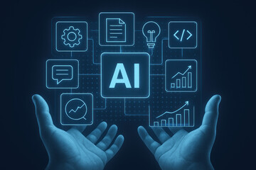AI Concept with Hands, Illustration