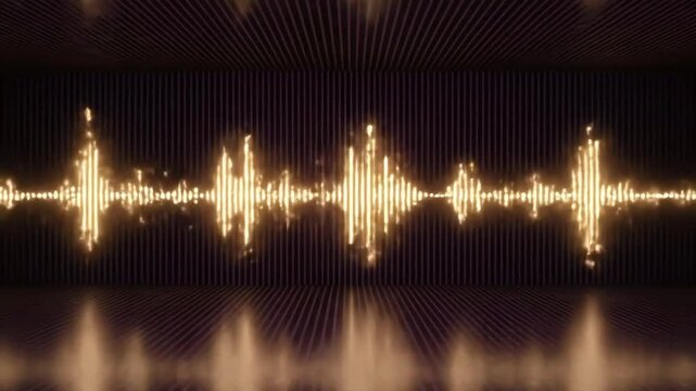 Dynamic golden audio waveform display vibrant glowing music equalizer abstract sound visualization for futuristic party backgrounds and digital content