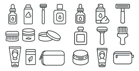 Collection of various personal care items such as toothbrushes, shaving cream, and lotion