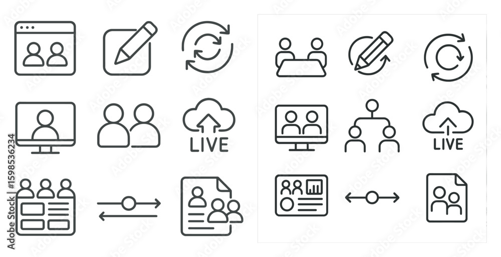 Poster series of icons that represent different aspects of technology and communication. the icons include 