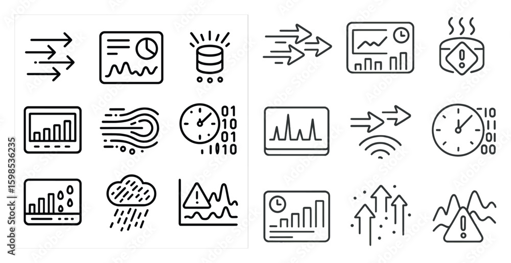 Poster the image is a collection of various icons and symbols, including clocks, arrows, and other graphics