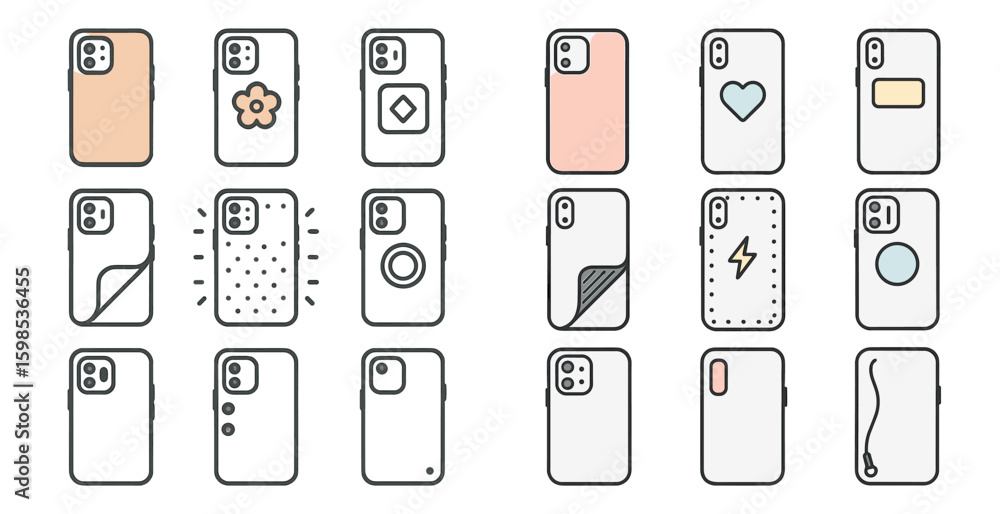 Fototapete collection of cell phone cases with various designs and patterns. the cases are arranged in a grid, 