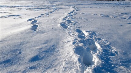 Naklejka premium Snow-covered landscape with footprints on a winter day