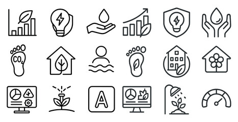 Series of icons that represent different aspects of the environment. Some of the icons include a house, a tree, a person, a computer, and a house