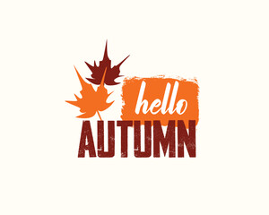 Hello Autumn, Fall-themed emblem with leaves and text