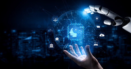 Fototapeta premium AI enhances system integration by optimizing AI, system, and integration to deliver seamless digital services and intelligent operations Vouch