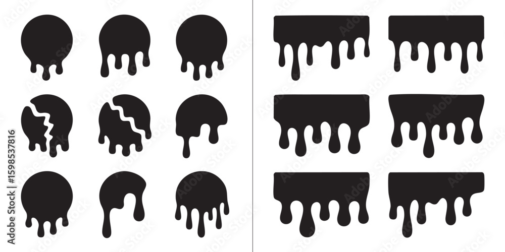 Poster ink dripping elements: a collection of stylized, black ink drip elements, offering a creative and ve